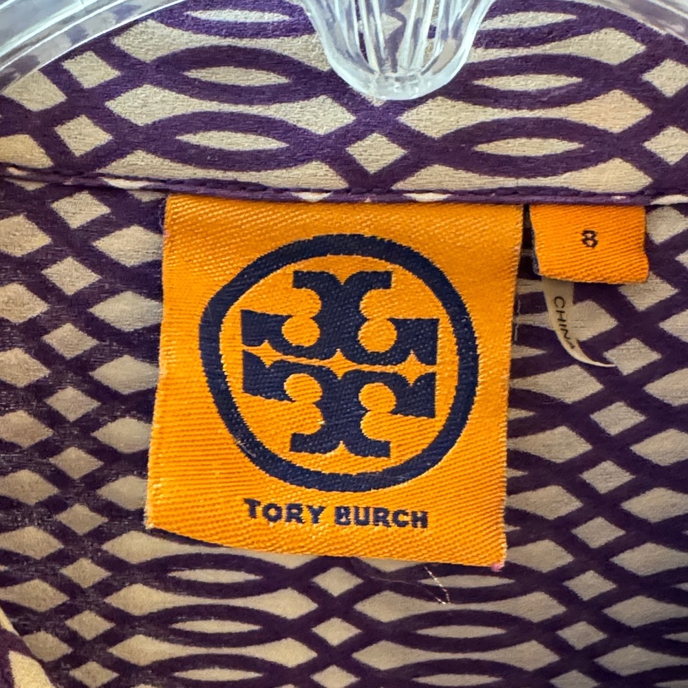 Tory Burch Purple and Cream Geometric Women's Blouse - Picture 2 of 6